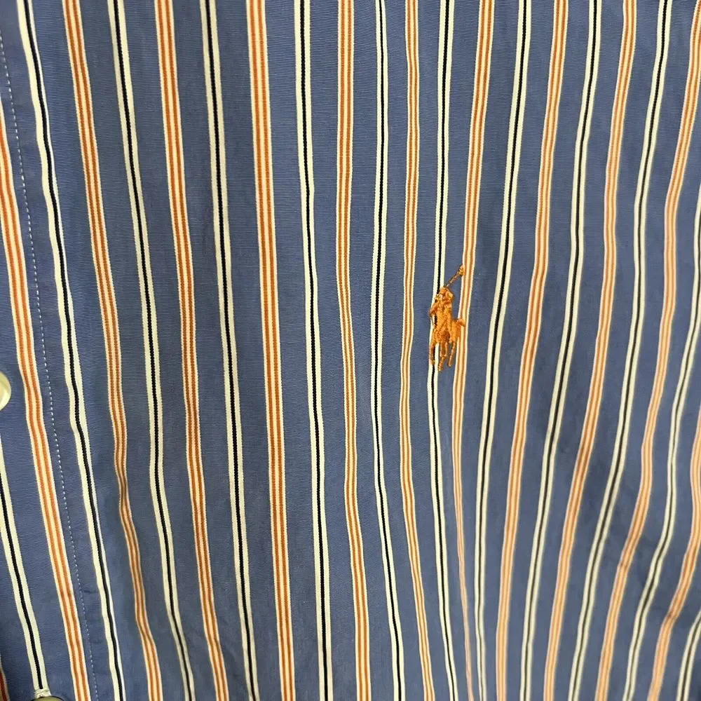 Ralph Lauren Shirt Mens XL Blue Orange‎ Striped Classic Fit SS Button Down